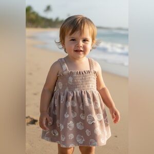 Organic cotton terry cloth smocked baby girl dress 24month (2T) easy peasy